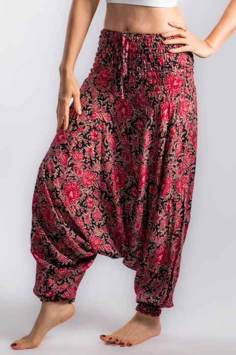 Red Floral Pattern Baggy Pants