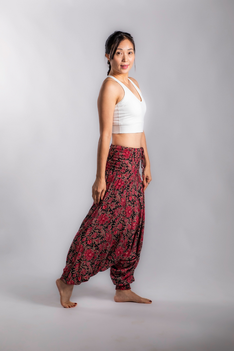 Red Floral Pattern Baggy Pants