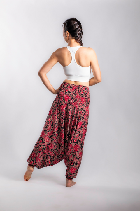 Red Floral Pattern Baggy Pants