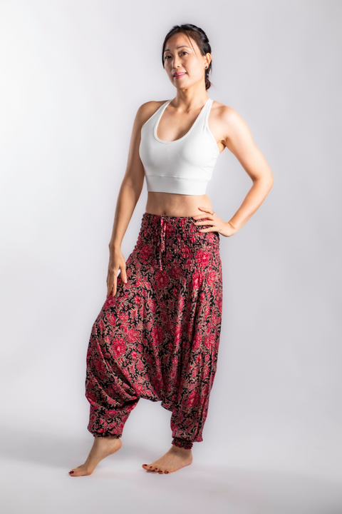 Red Floral Pattern Baggy Pants